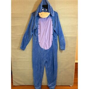 Disney Eeyore Hooded Onesie Pajamas Adult Size Large Blue Plush Costume